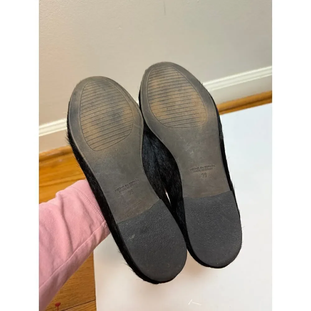 Anthropologie KMB Black Hair on Hide Flats Sz. 39 (US 8.5-9)